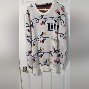 Festive Red and White Crewneck Sweater with Floral Motifs